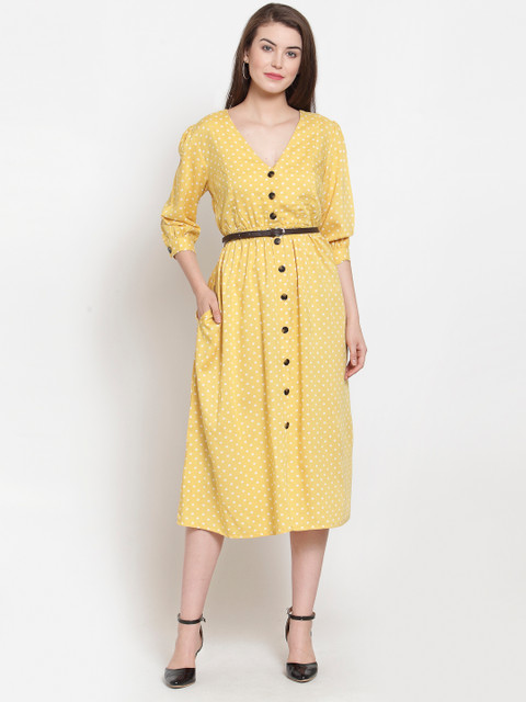

Purplicious Women Yellow Printed A-Line Dress