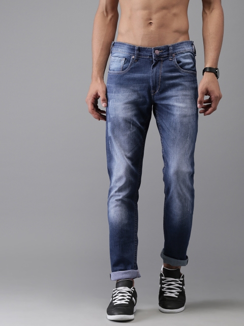 

HERE&NOW Men Blue Slim Fit Mid-Rise Low Distress Stretchable Jeans