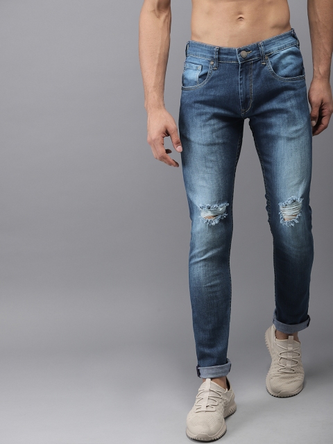 

HERE&NOW Men Blue Skinny Fit Mid-Rise Mildly Distressed Stretchable Jeans