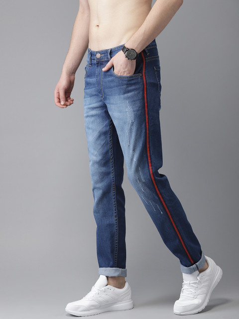 

HERE&NOW Men Blue Slim Fit Mid-Rise Low Distress Stretchable Jeans