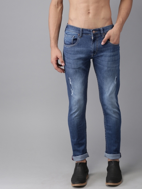 

HERE&NOW Men Blue Skinny Fit Mid-Rise Mildly Distressed Stretchable Jeans