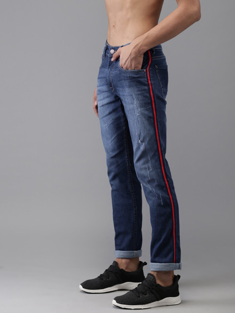 

HERE&NOW Men Blue Slim Fit Mid-Rise Low Distress Stretchable Jeans