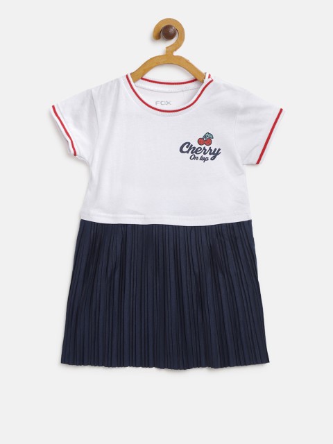 

Fox Girls White & Navy Colourblocked A-Line Dress