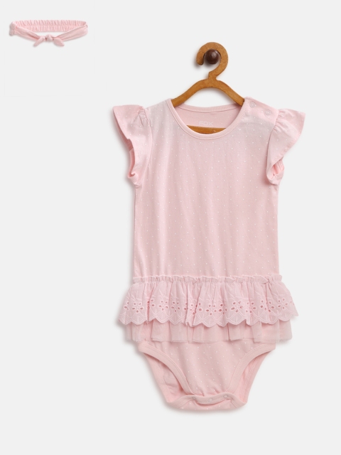 

Fox Girls Pink Printed Bodysuit with Ruffle Detail