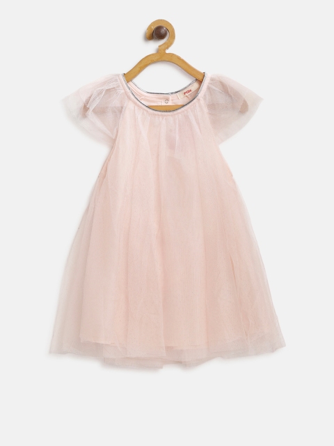 

Fox Girls Peach-Coloured Shimmer Layered Net A-Line Dress