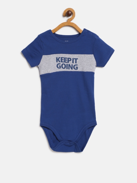 

Fox Boys Navy Blue & Grey Melange Printed Bodysuit