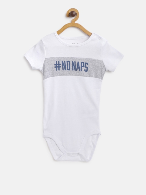 

Fox Boys White & Grey Melange Printed Bodysuit