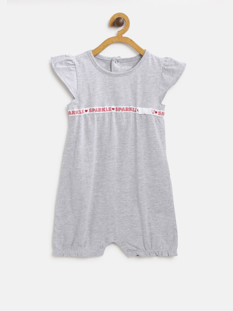 

Fox Girls Grey Melange Solid Rompers