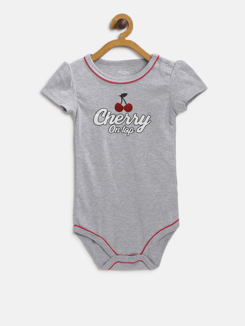 

Fox Girls Grey Melange Printed Bodysuit