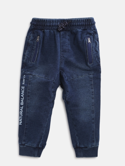 

Fox Boys Navy Blue Regular Fit Washed Denim Joggers