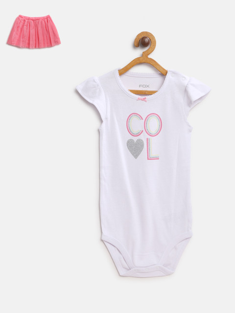 

Fox Girls White & Pink Printed Bodysuit with Skirt
