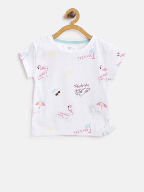 

Fox Girls White & Pink Printed Round Neck T-shirt