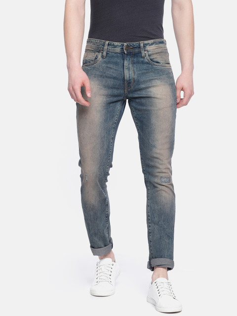 

Jack & Jones Men Blue Tim Slim Fit Low-Rise Low Distress Stretchable Jeans