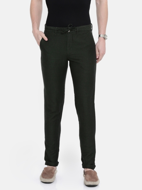 

Jack & Jones Men Green Slim Fit Self Design Regular Trousers