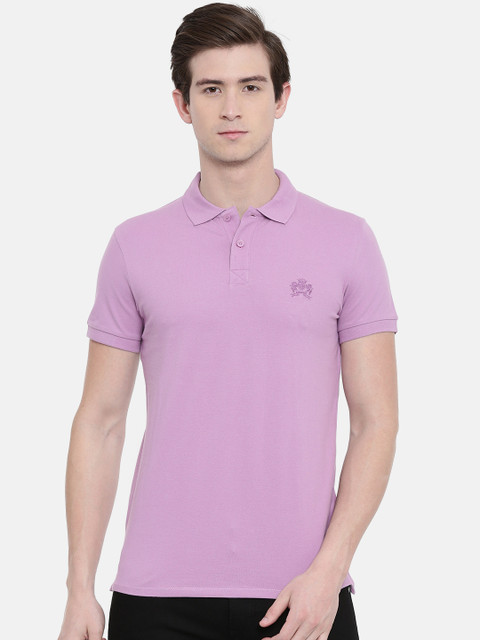 

Jack & Jones Men Lavender Solid Slim Fit Polo Collar T-shirt