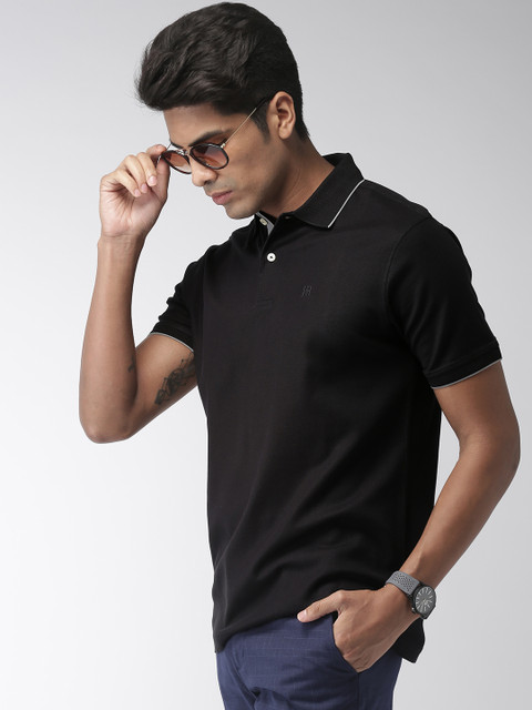 

Raymond Men Black Solid Polo Collar T-shirt