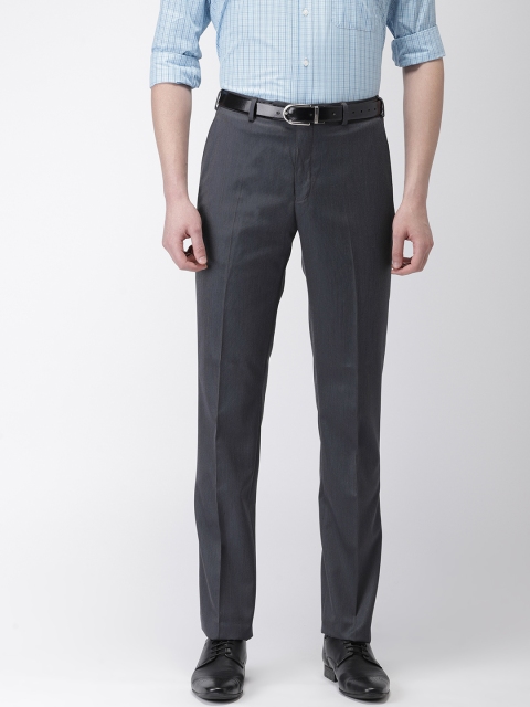 

Raymond Men Charcoal Grey & Navy Blue Regular Fit Self Design Formal Trousers
