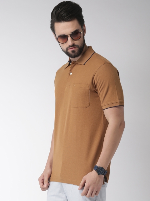 

Raymond Men Mustard Brown Solid Polo Collar T-shirt
