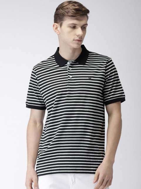 

Raymond Men Black & White Striped Polo Collar T-shirt