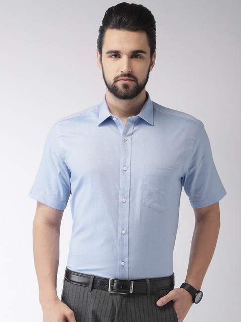 

Park Avenue Men Blue & White Regular Fit Self Design Formal Shirt