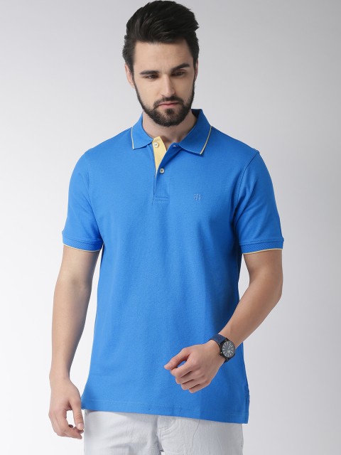 

Raymond Men Blue Solid Polo Collar T-shirt