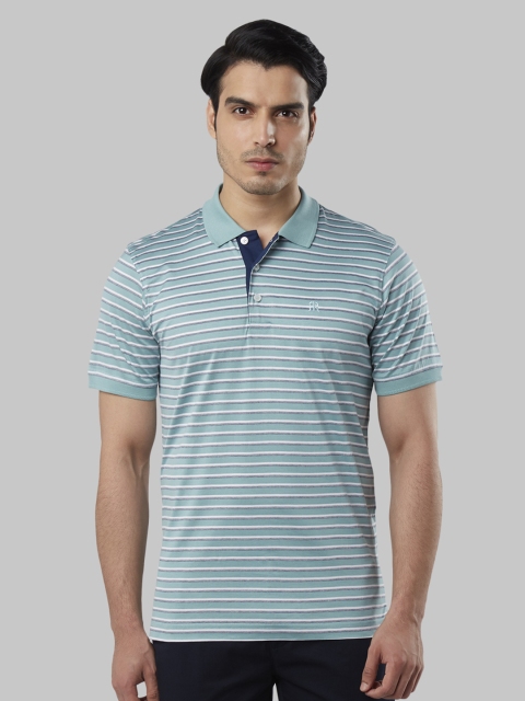 

Raymond Men Green & White Striped Polo Collar T-shirt