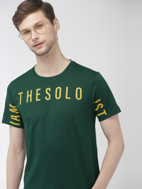 

Harvard Men Green & Yellow Printed Round Neck T-shirt