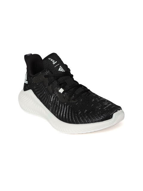 ADIDAS Women Black & Charcoal Grey Alphabounce Parley Woven Design Running Shoes