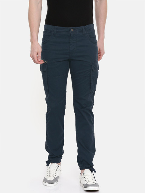 

Jack & Jones Men Navy Blue Solid Anti Fit Cargos