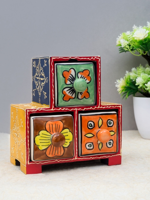 

Golden Peacock Multicoloured Wood & Ceramic 3 Drawer Trinklet Box, Multi