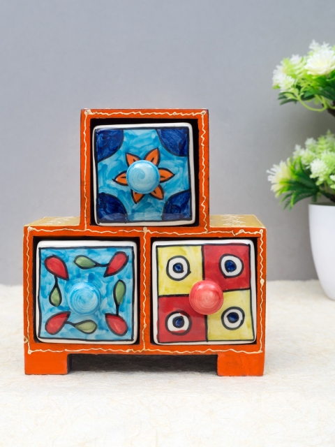 

Golden Peacock Multicoloured Wood & Ceramic 3 Drawer Trinklet Box, Multi