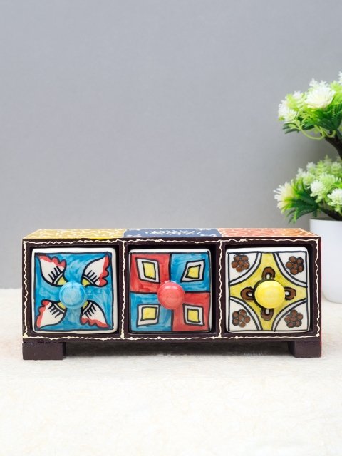 

Golden Peacock Multicoloured Wood & Ceramic 3 Drawer Trinklet Box, Multi