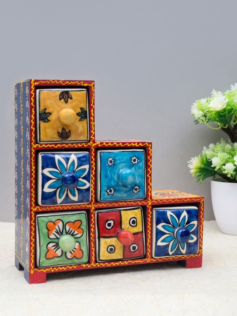 

Golden Peacock Multicoloured Wood & Ceramic 6 Drawer Trinklet Box, Multi