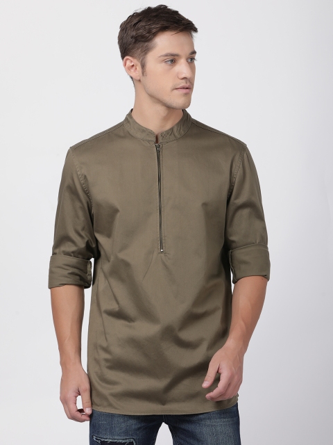 

Blue Saint Men Taupe Solid Straight Kurta