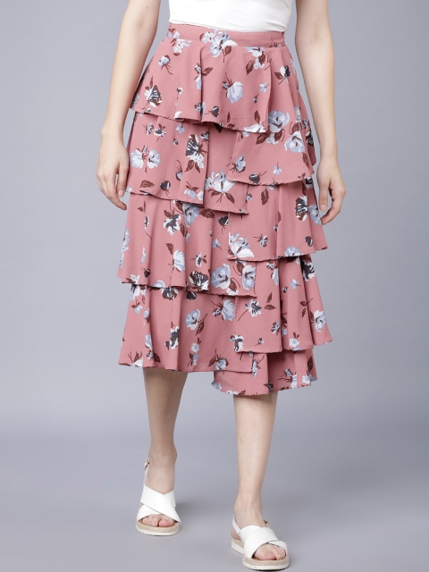 

Tokyo Talkies Women Pink Floral Printed A-Line Layered Skirt