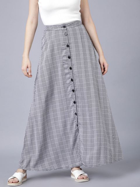 

Tokyo Talkies Women Black & White Checked Flared Maxi Skirt