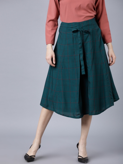 

Tokyo Talkies Women Green & Pink Checked A-Line Skirt
