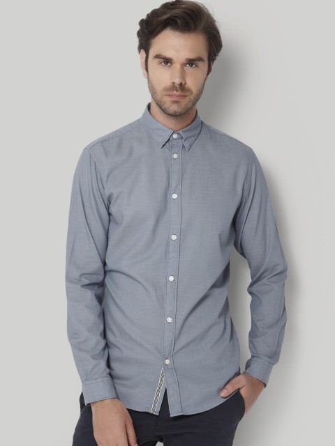 

SELECTED Men Grey Self Design Slim Fit Opaque Casual Shirt