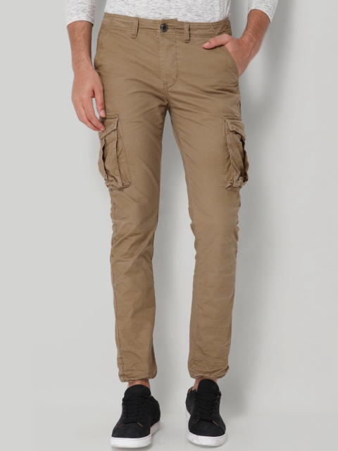 

SELECTED Men Camel Brown Slim Fit Cargos Trousers