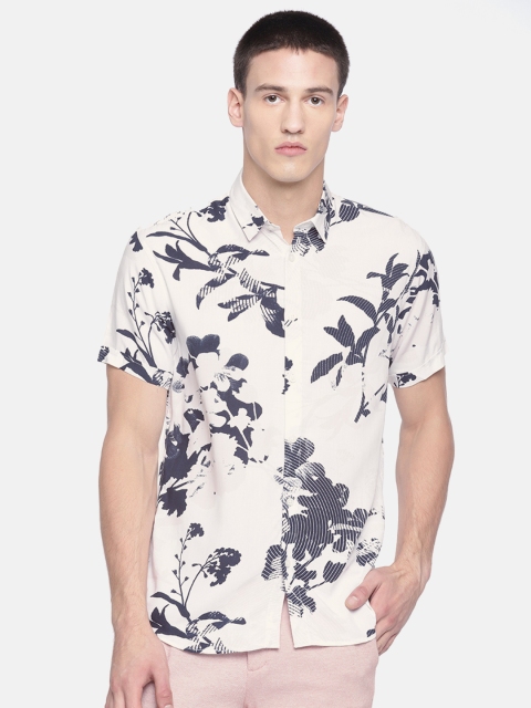 

SELECTED Men Off-White & Navy Blue Printed Casual Shirt