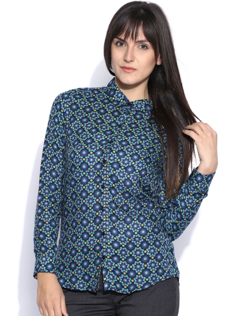 

Arrow New York Navy & Green Printed Shirt, Navy blue