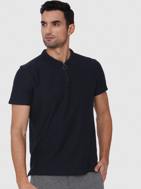 

SELECTED Men Navy Blue Polo Collar Pure Cotton T-shirt