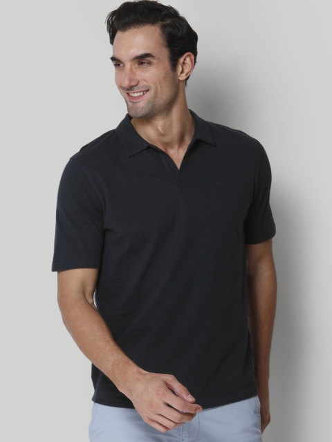 

SELECTED Men Navy Blue Solid Polo Collar Pure Cotton T-shirt