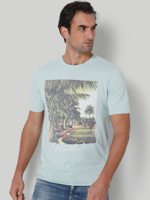 

SELECTED Men Blue Printed Pure Cotton T-shirt