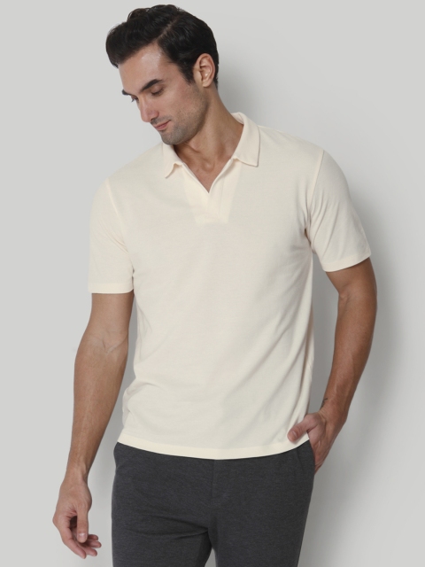 

SELECTED Men Off White Polo Collar T-shirt