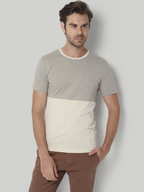 

SELECTED Men Grey & Beige Colourblocked T-shirt