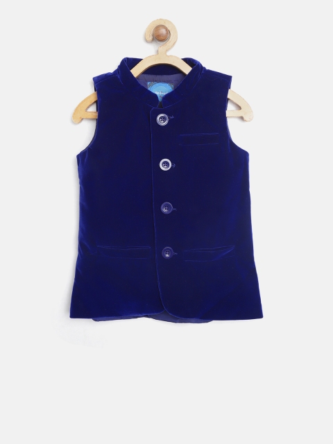 

Nauti Nati Boys Blue Solid Velvet Finish Regular-Fit Smart Casual Nehru Jacket