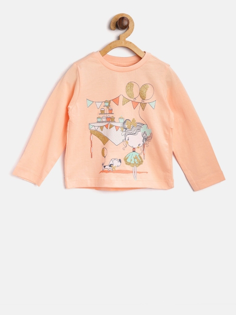 

Nauti Nati Girls Peach-Coloured Printed Round Neck T-shirt