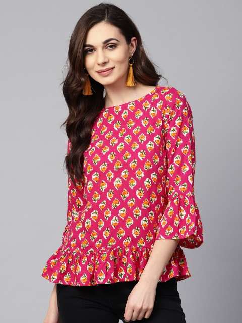 

Myshka Women Pink & Orange Printed A-Line Top