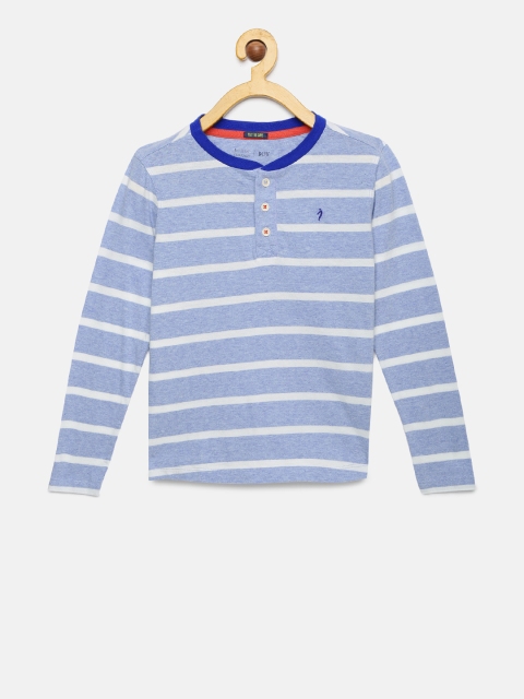 

Indian Terrain Boys & Off-White Blue Striped Henley Neck T-shirt